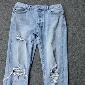 TOPMAN Skinny Jeans  Mens 30 x31 Stretch Distressed Button Fly Denim Blue Cotton